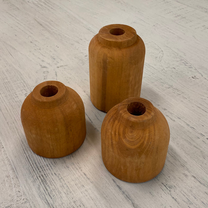 Handmade Solid Wood Triplies Decor in Terracota, Set of 3