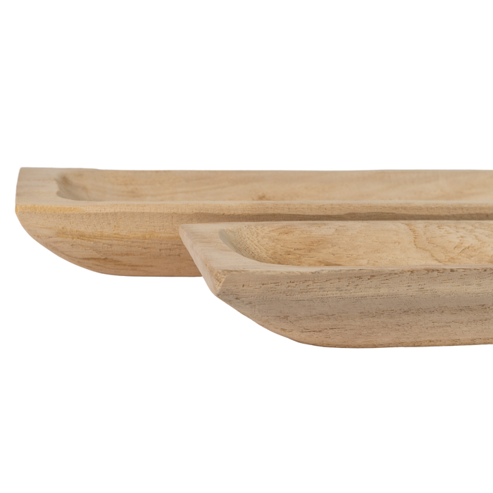 Natural Wood Rectangular Tray, set of 2